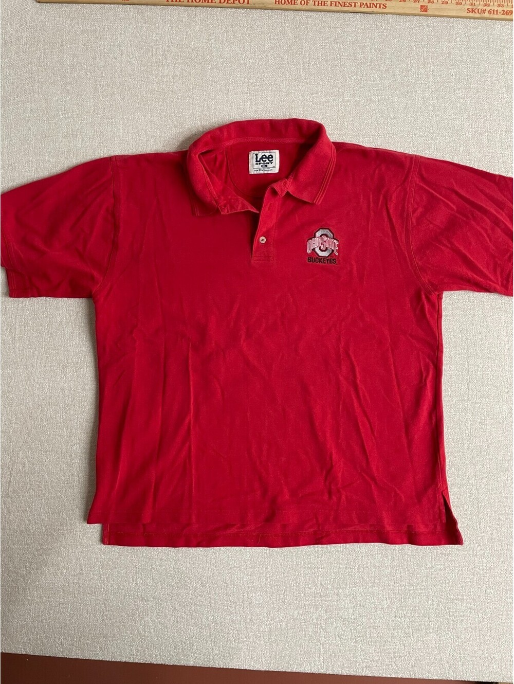 Lee Sport Ohio State Buckeyes Red Embroidered Polo Shirt XL 100% Cotton